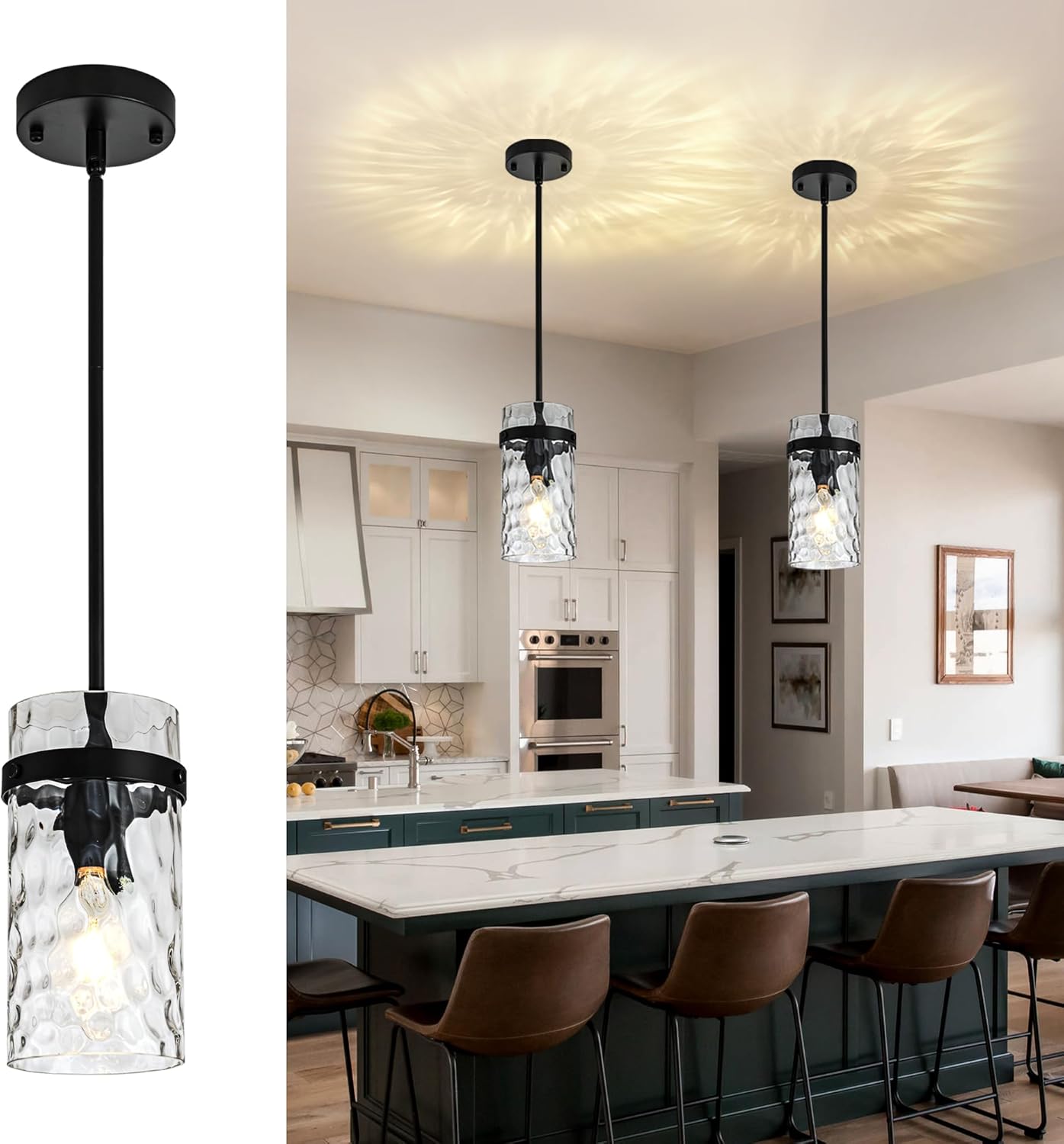 2 Luces Colgantes Vidrio Martillado para Isla Cocina
