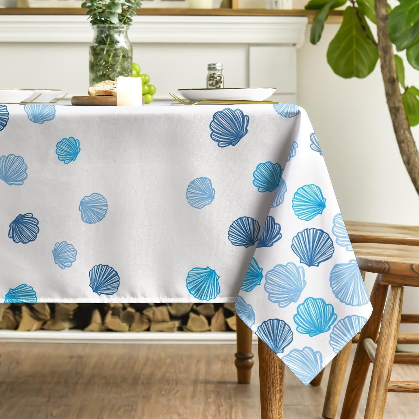 Mantel rectangular de verano 52x70 pulgadas con conchas marinas acuarela
