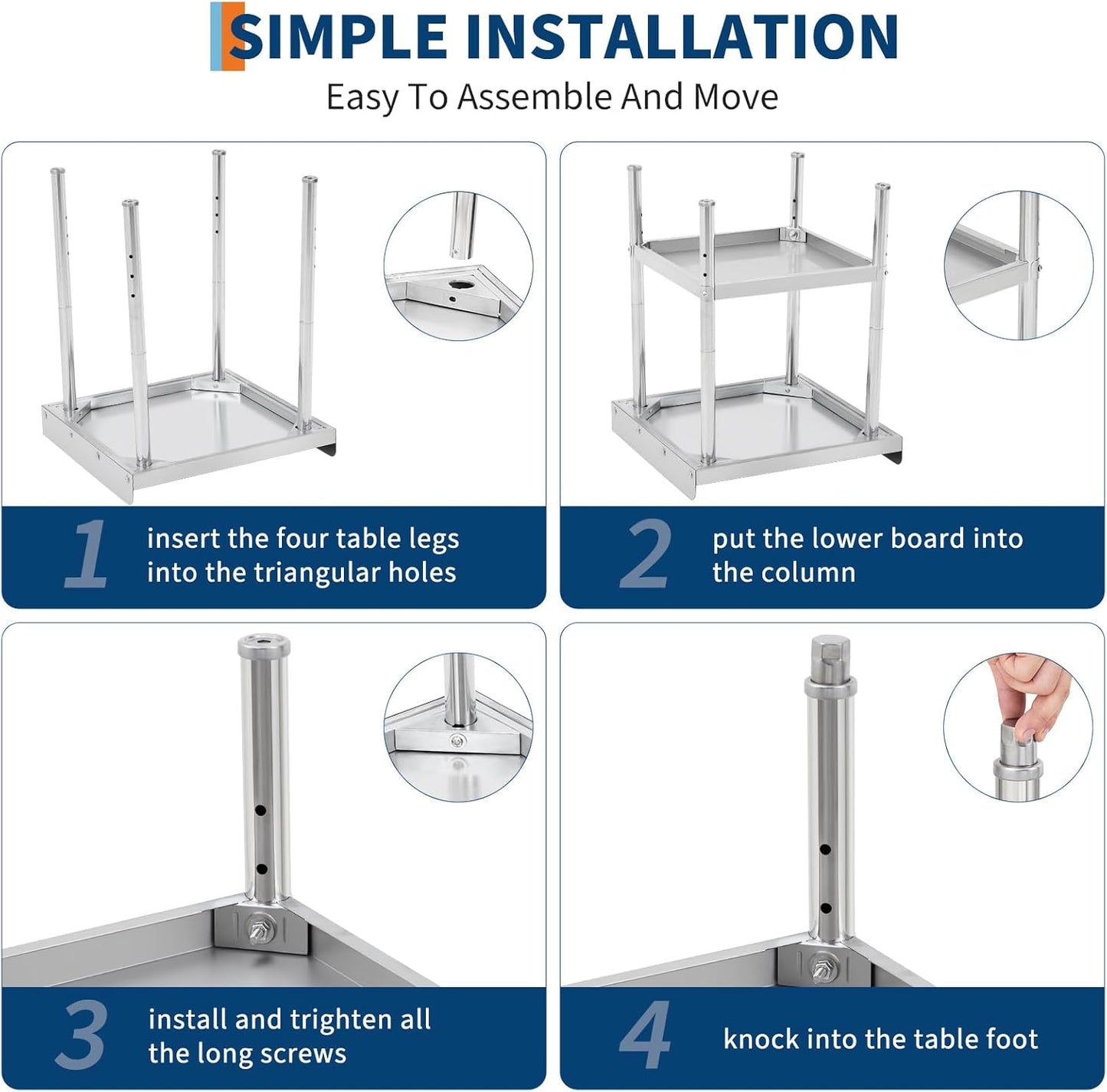 Mesa prep acero inox capacidad 400lb NSF certificada ajustable