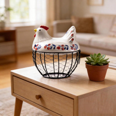 Cesta de cerámica para huevos con capacidad para 25 huevos diseño de pollo