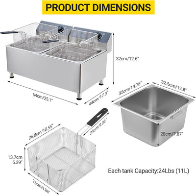 Freidora eléctrica acero inox 22L 3400W para cocina