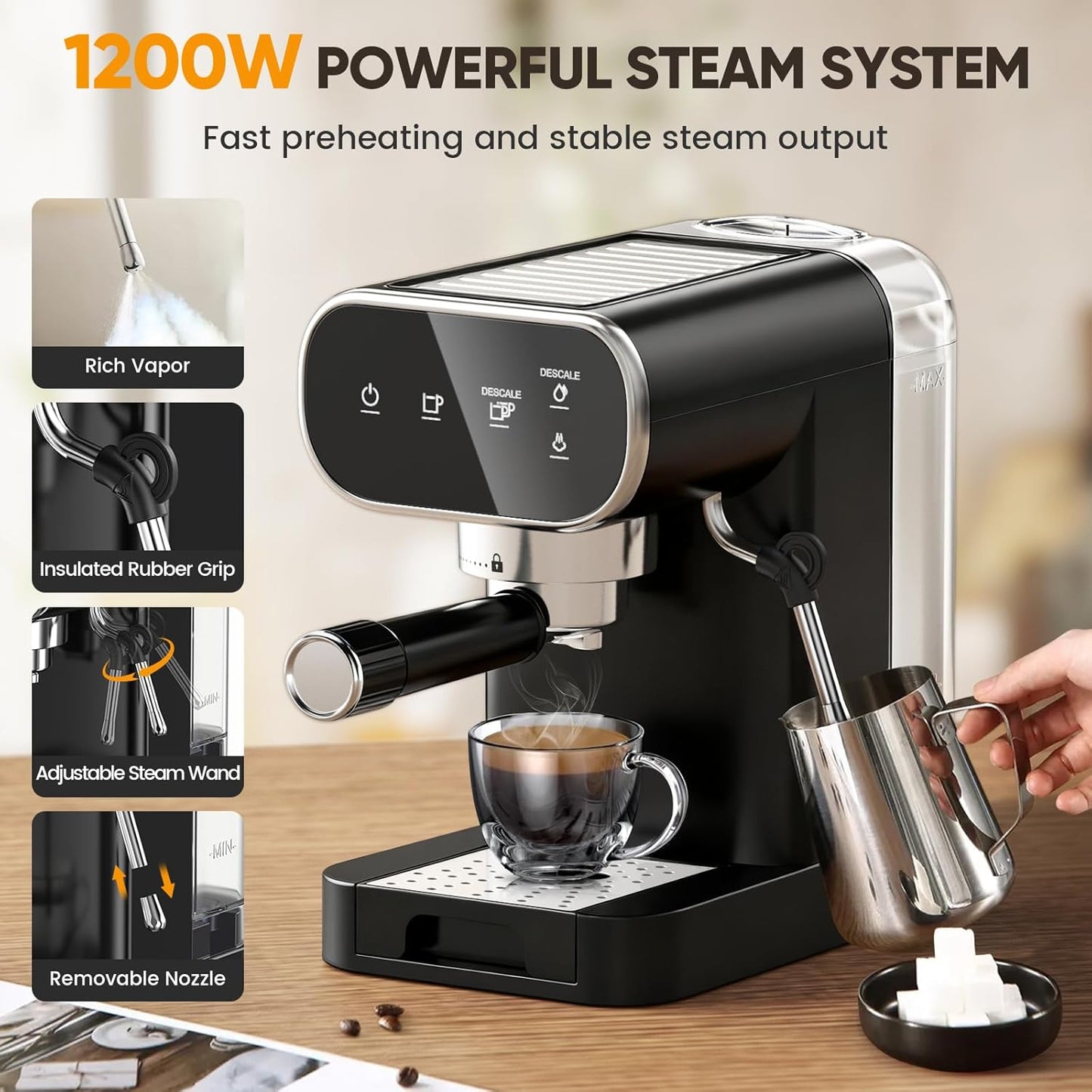 Cafetera Espresso 20 Bar Pantalla Táctil Espumador Leche