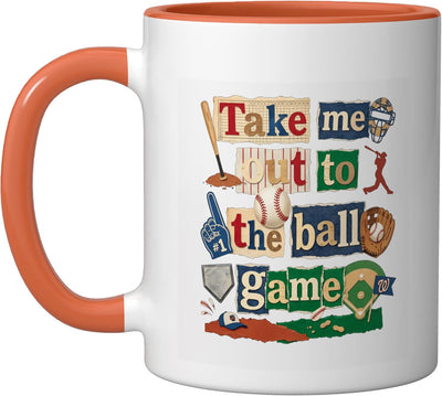 Taza de cerámica retro de béisbol color naranja y blanco