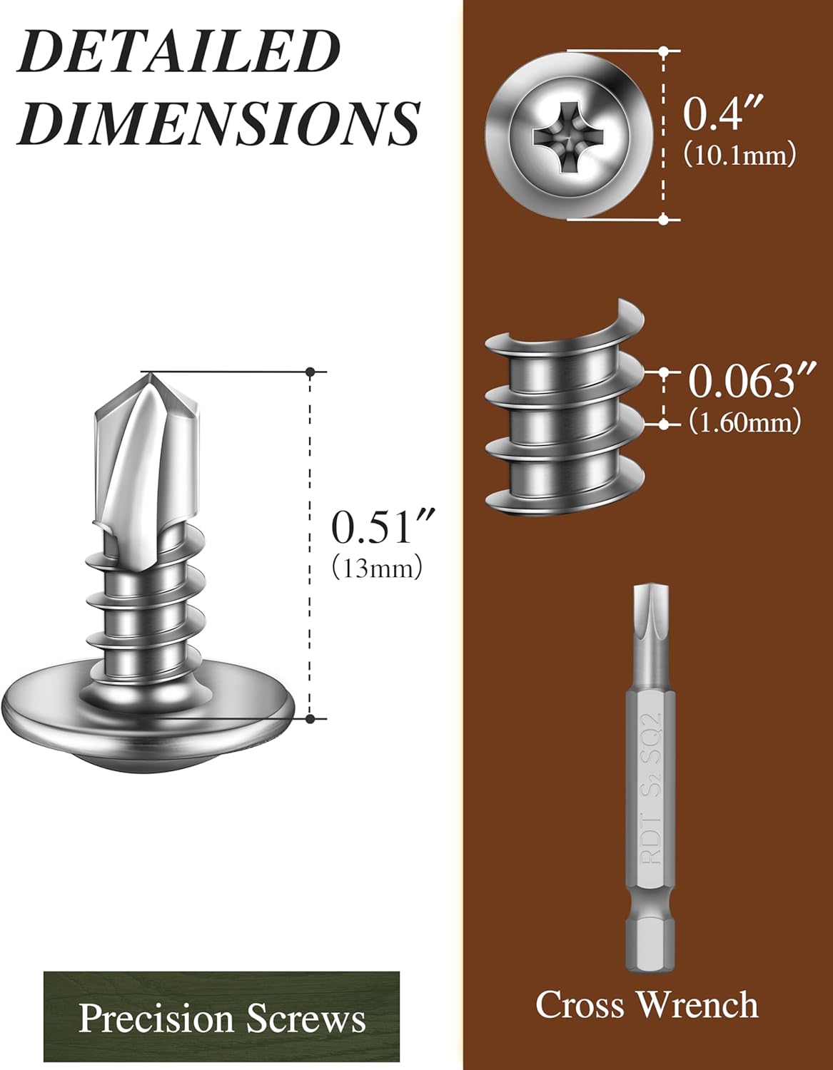100 Chapa Metálica #10 x 1/2" Auto Perforante Acero Inox 410