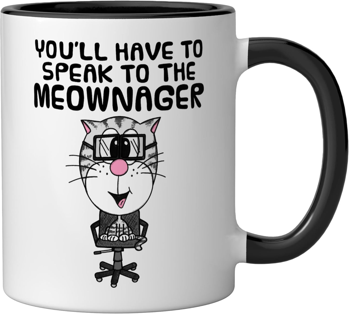 Taza de cerámica divertida con mensaje 'Habla con el gerente' negra/blanca