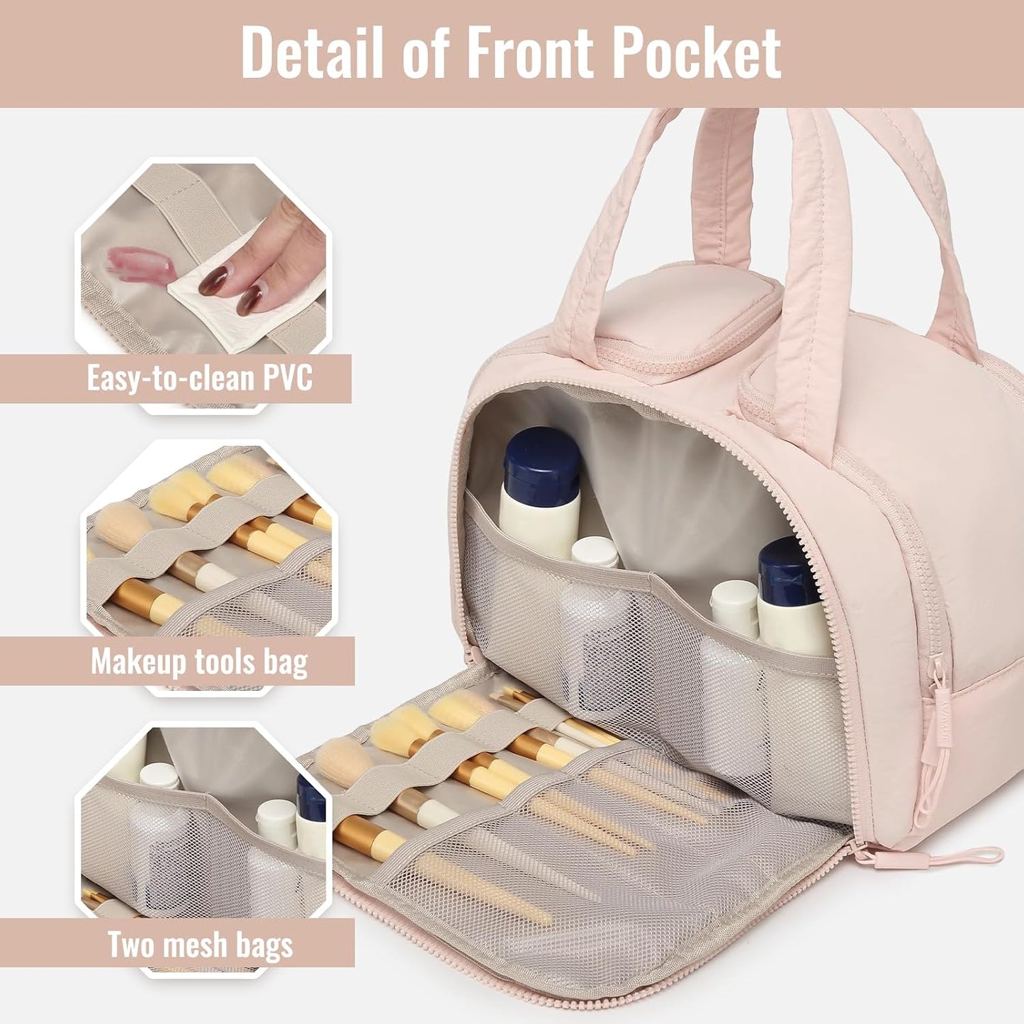 Bolsa maquillaje viaje con compartimentos PVC y malla 10x15cm