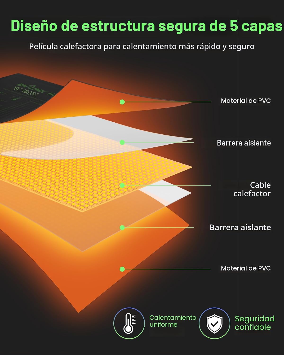 Tapete calentamiento impermeable para germinación 10x20.75pulg