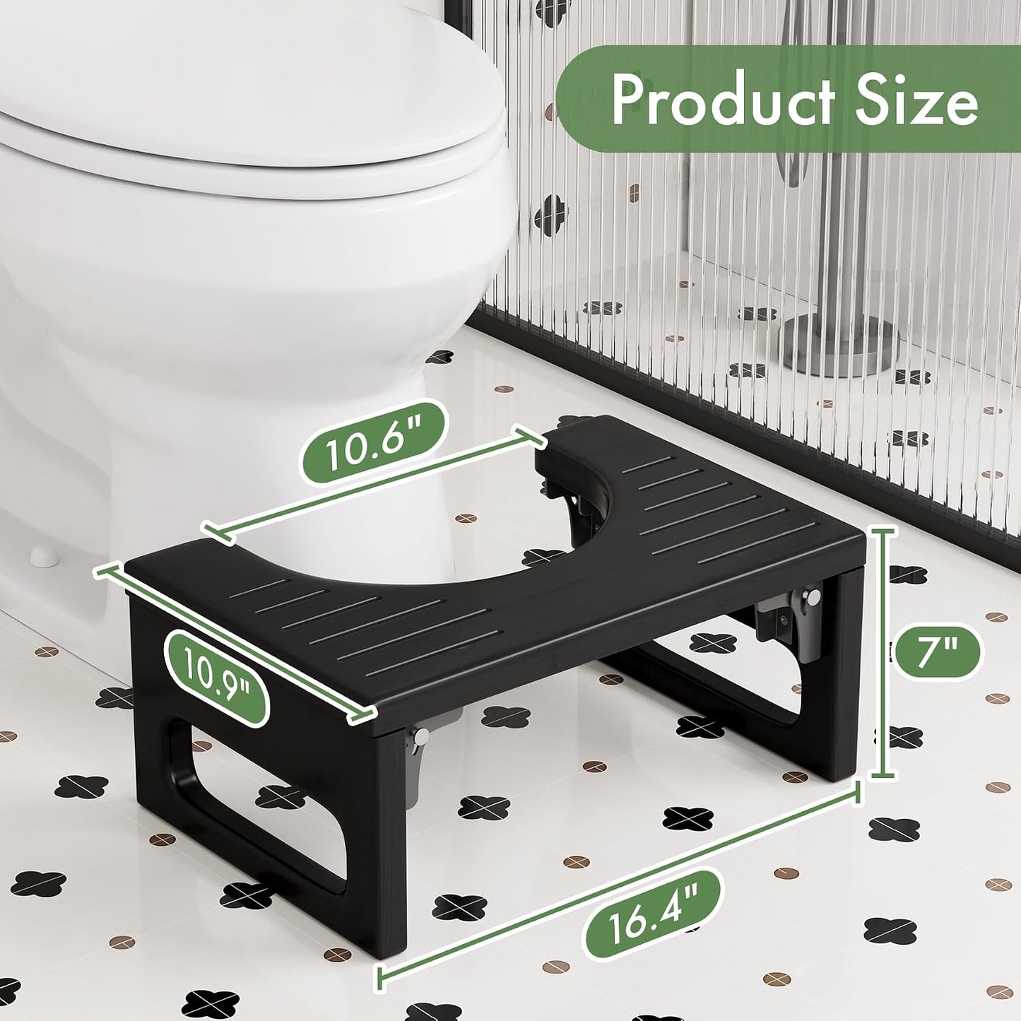 Taburete orinal plegable bambú antideslizante negro