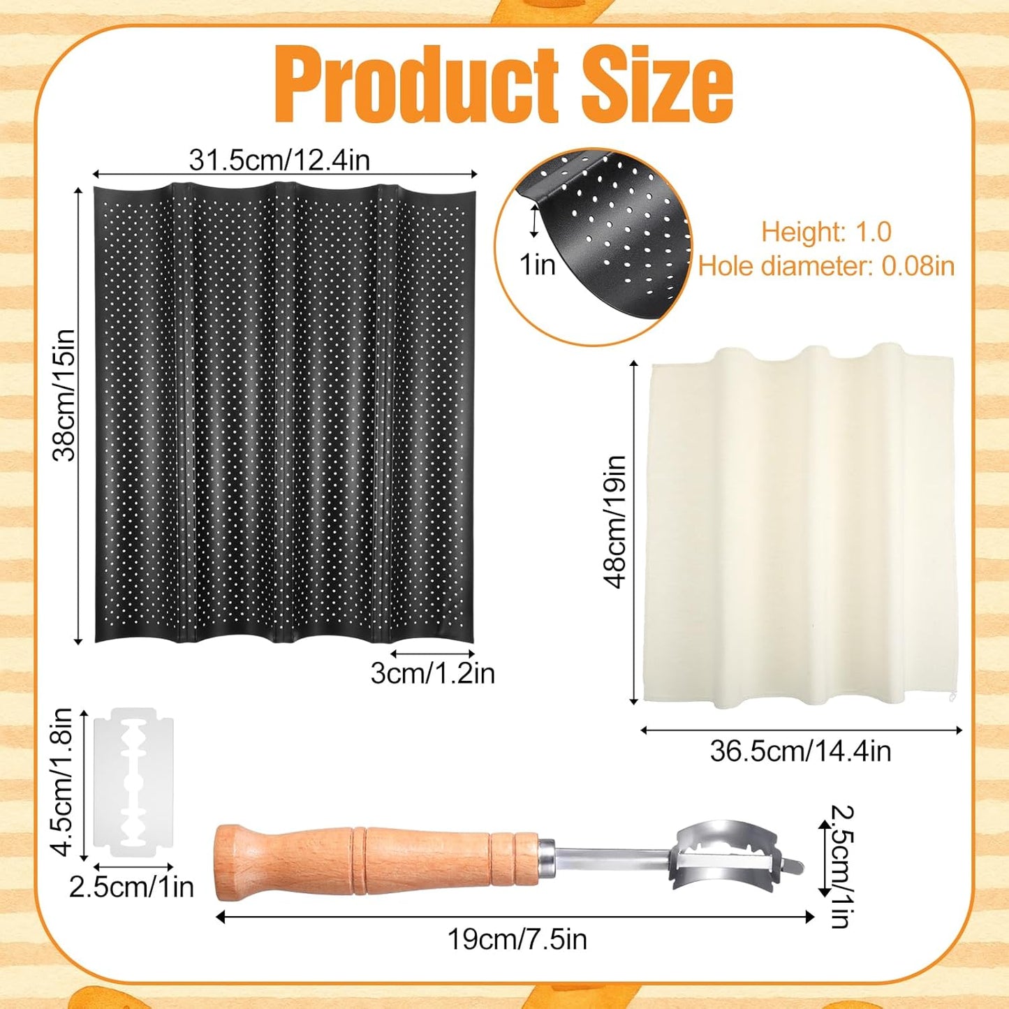 Molde para pan de baguette perforado con 4 ranuras