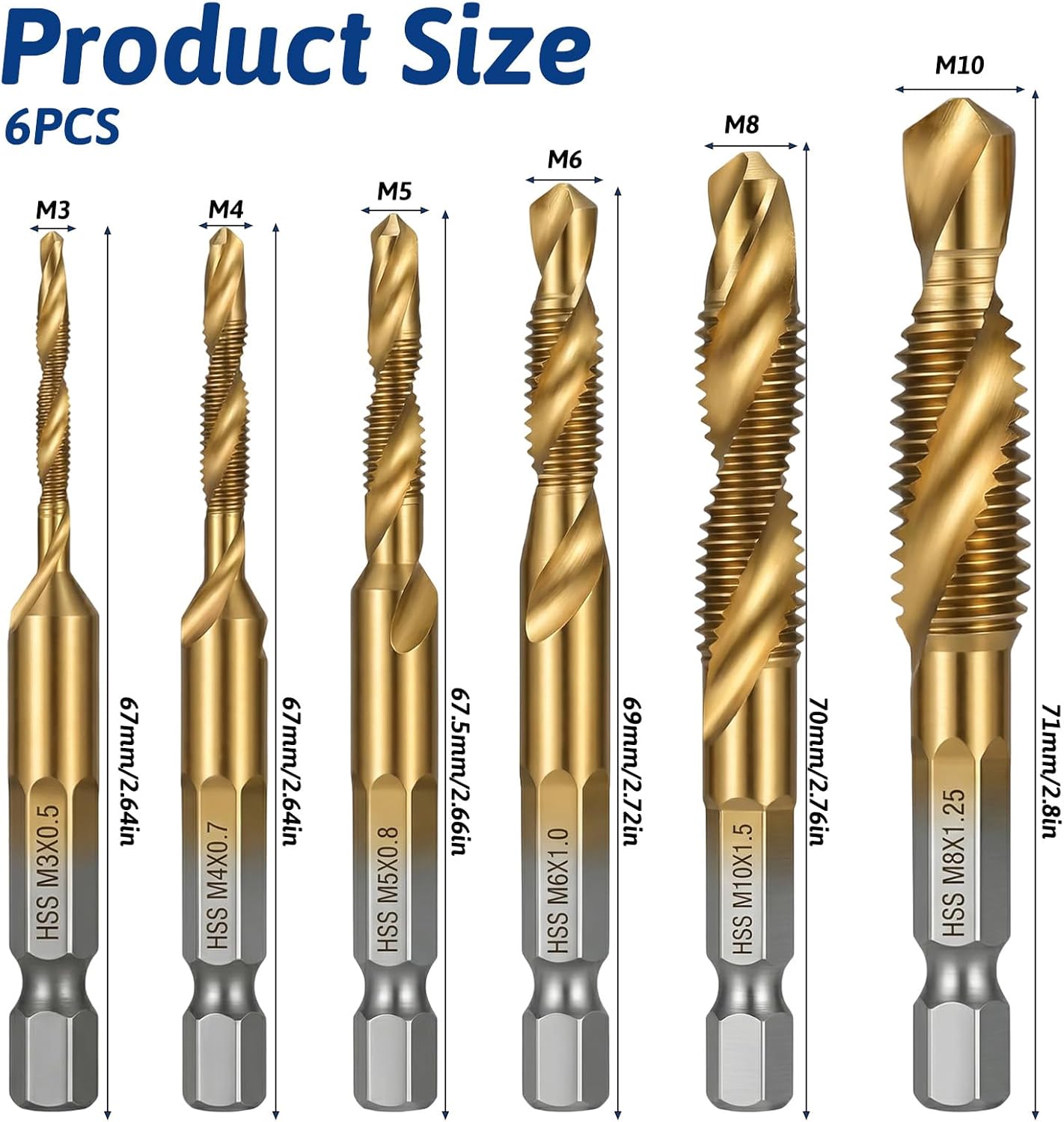 Set 6 Brocas Combinadas Rosca M3-M10