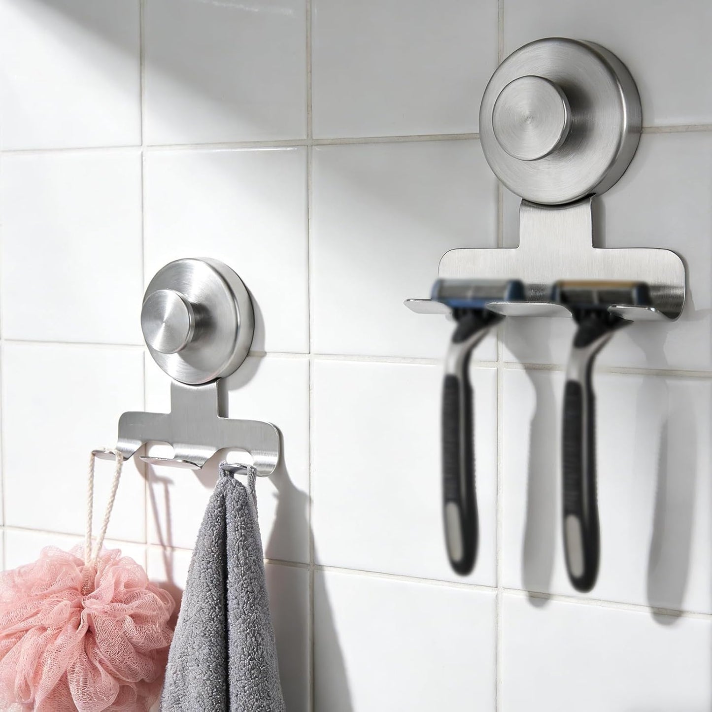 2 Soportes Ventosa Acero Inox Ducha Para Toalla Bata