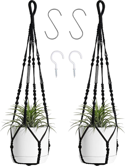 Colgador macramé para plantas con cuentas madera 35pulg 2uds