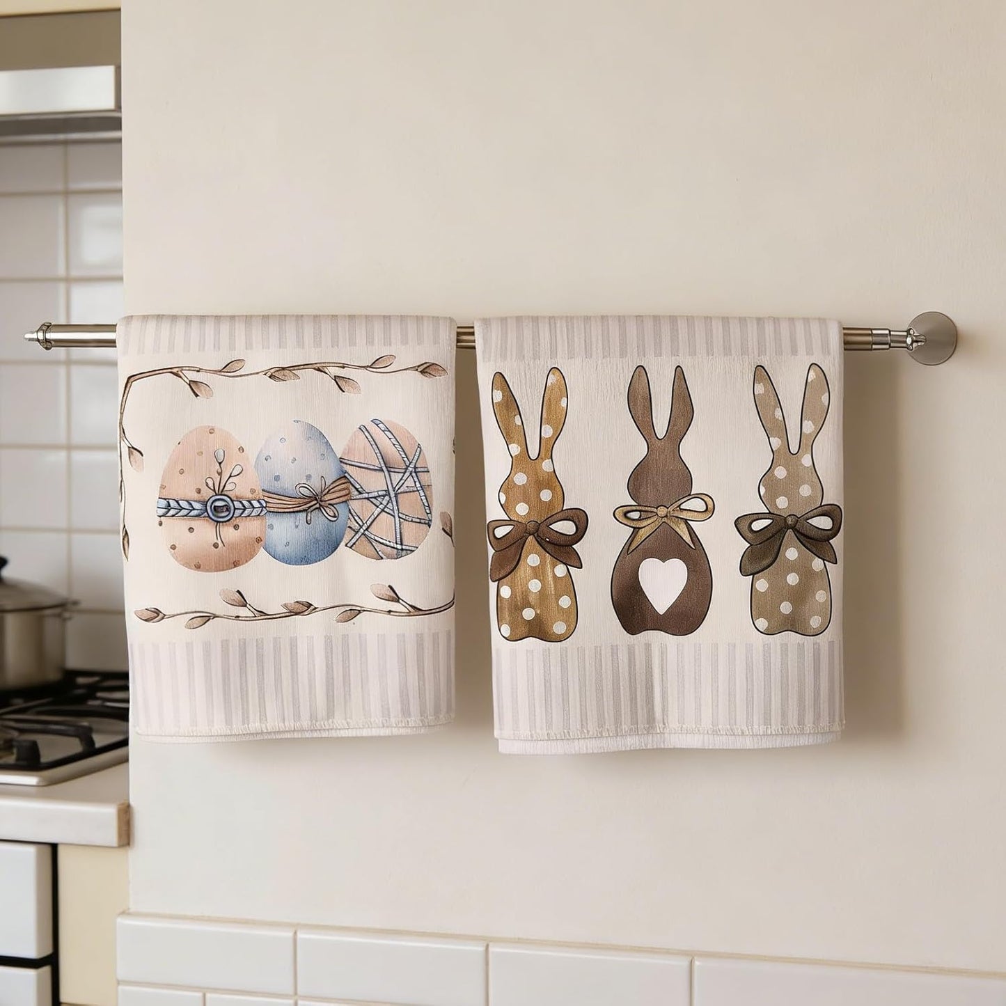 2 Toallas Cocina 18x26pulg Decoración Pascua Conejo