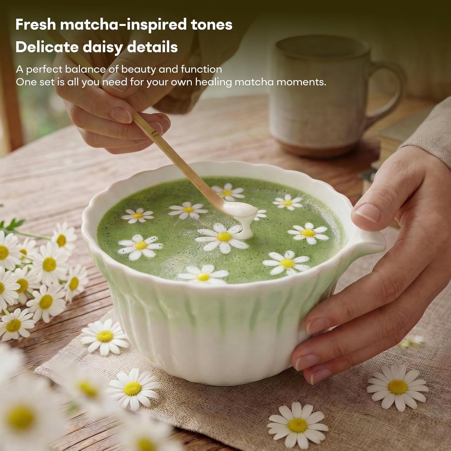 Juego de batidor matcha con cuenco cerámica soporte tamiz chasen