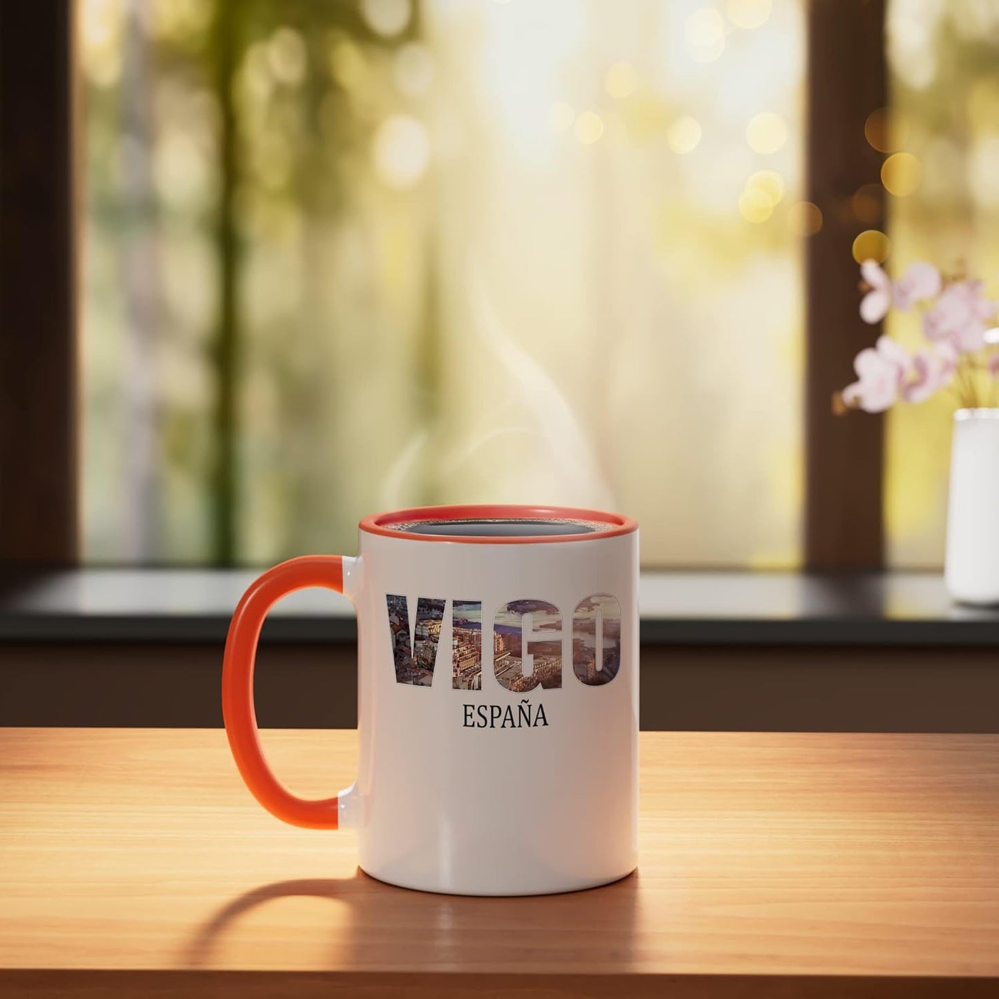 Taza cerámica española naranja/blanco