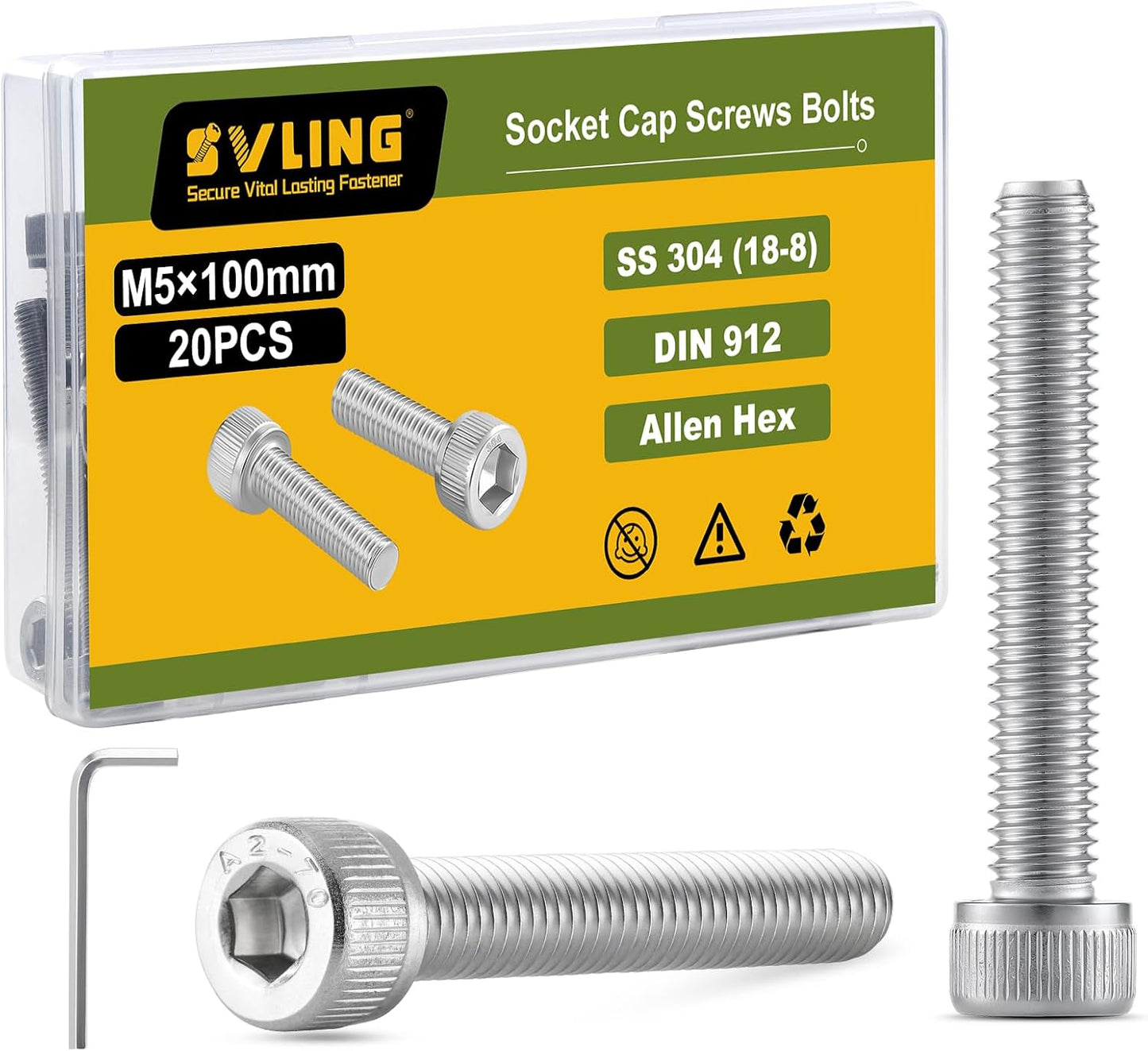 Perno M5 acero inox 304 18-8 cabeza hexagonal con llave