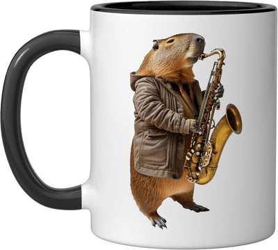 Taza cerámica para saxofón Capybara negra/blanca