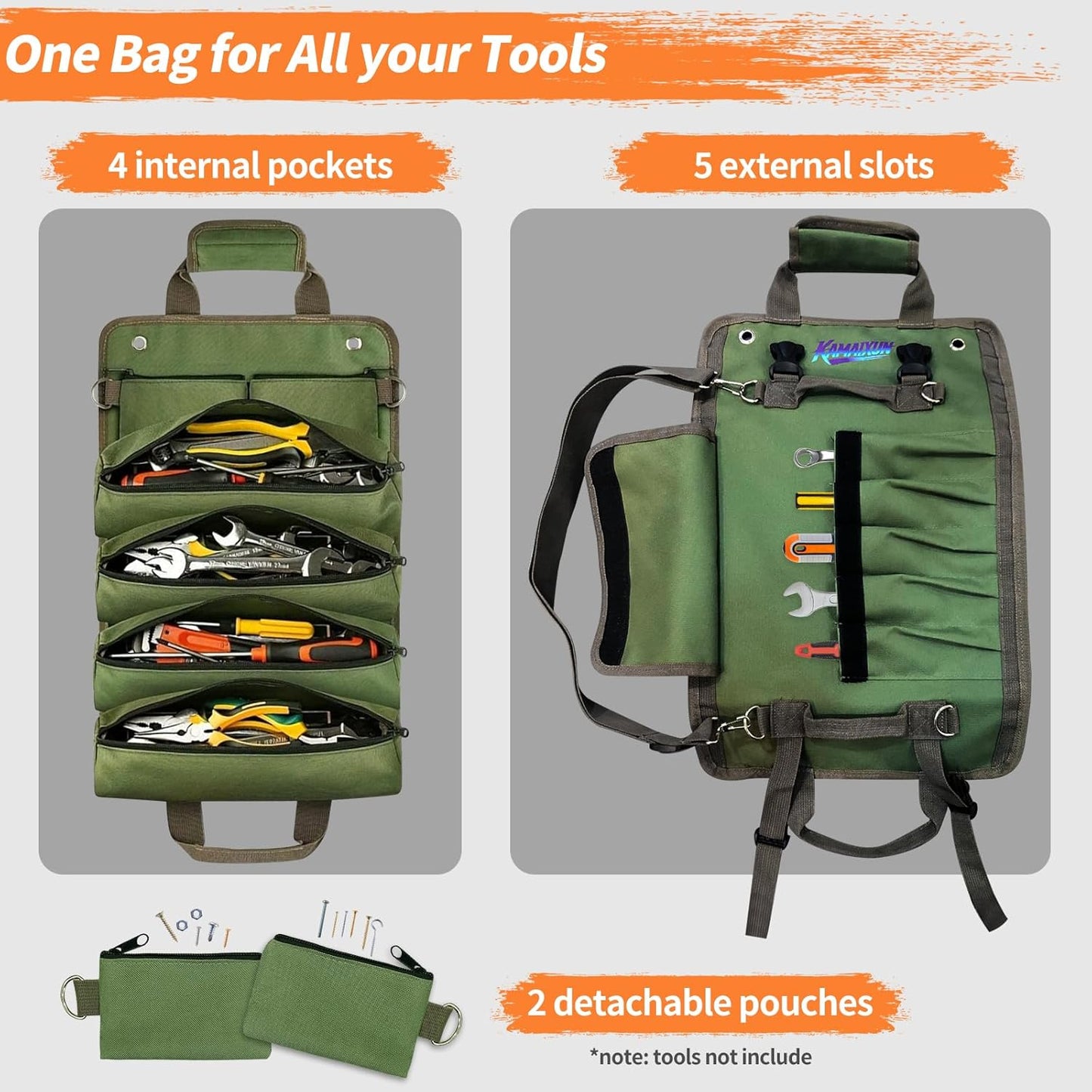 Organiz. bolsas herramientas 4 comp. 2 bolsas desmontables