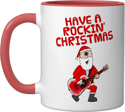 Taza cerámica de navidad para profesor de guitarra acústica roja/blanca
