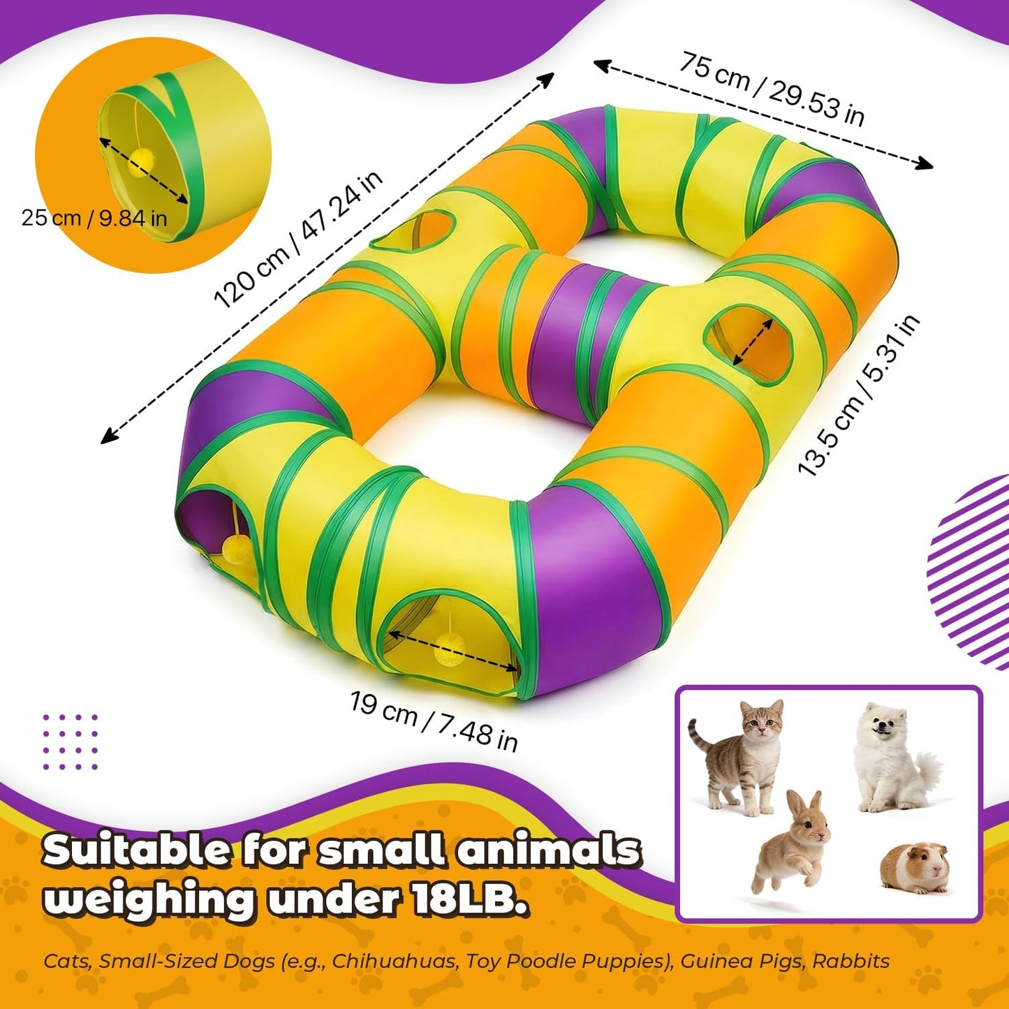 Túnel para gatos plegable con pompones y agujero interactivo
