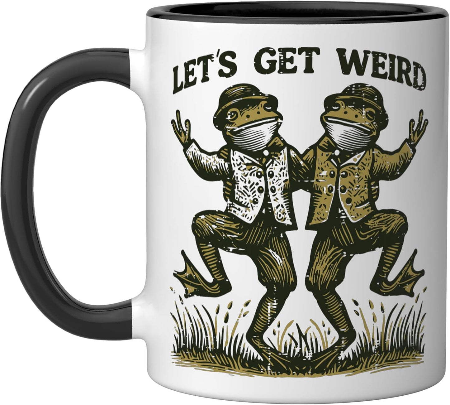 Taza cerámica Frog Dancing Lets Get Weird Meme Toad Negro/Blanco