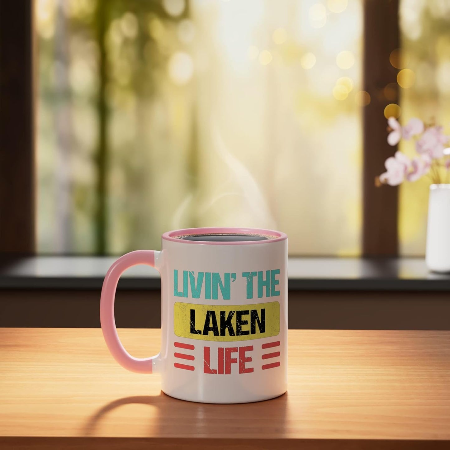Taza Cerámica Color Rosa y Blanco