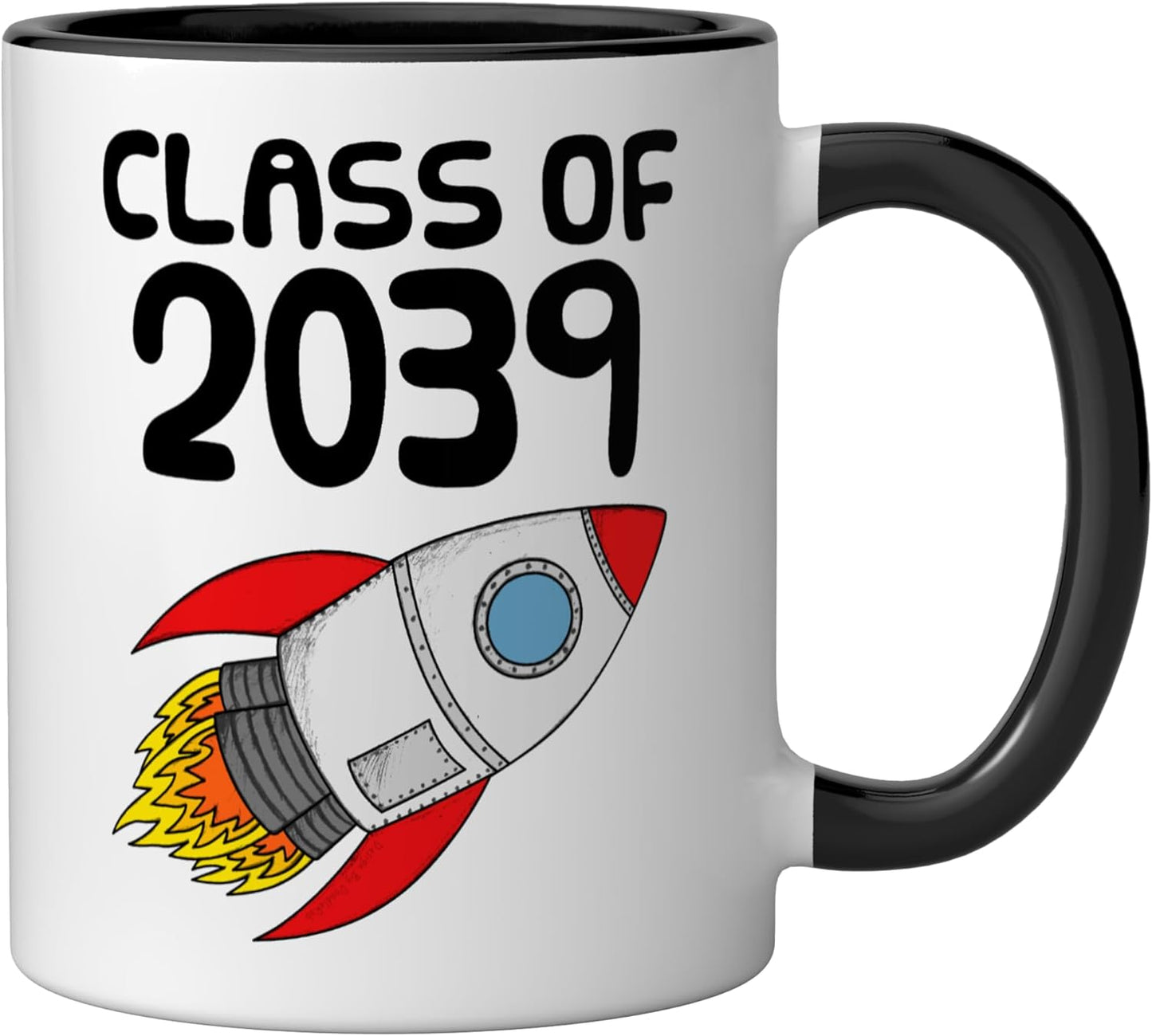 Taza cerámica para kindergarten Class of 2039 cohete negro/blanco