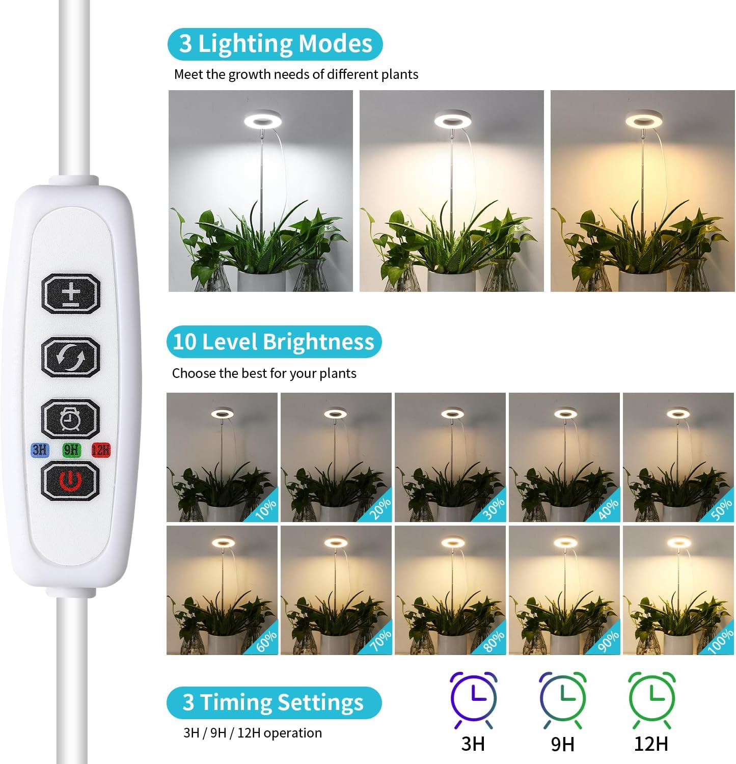 Anillo de ángel luces cultivo plantas 48 LED 5V 2A ajustable