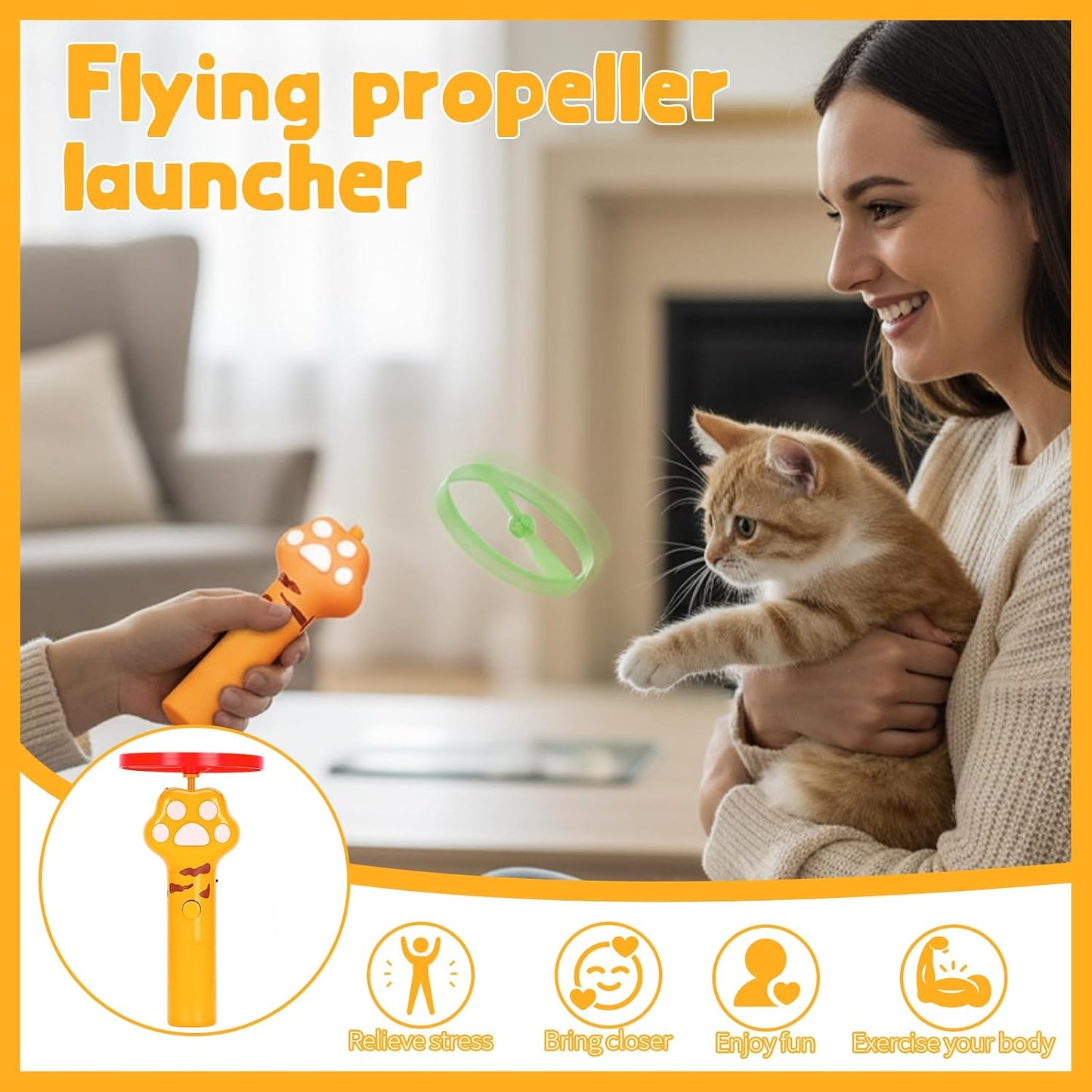 Lanzador discos voladores recargable para gatos con 6 discos
