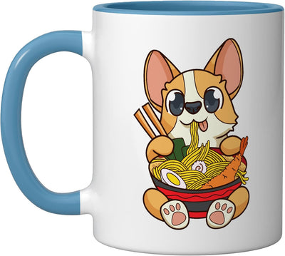 Taza cerámica kawaii para perros con sopa de ramen pho Japón azul/blanco