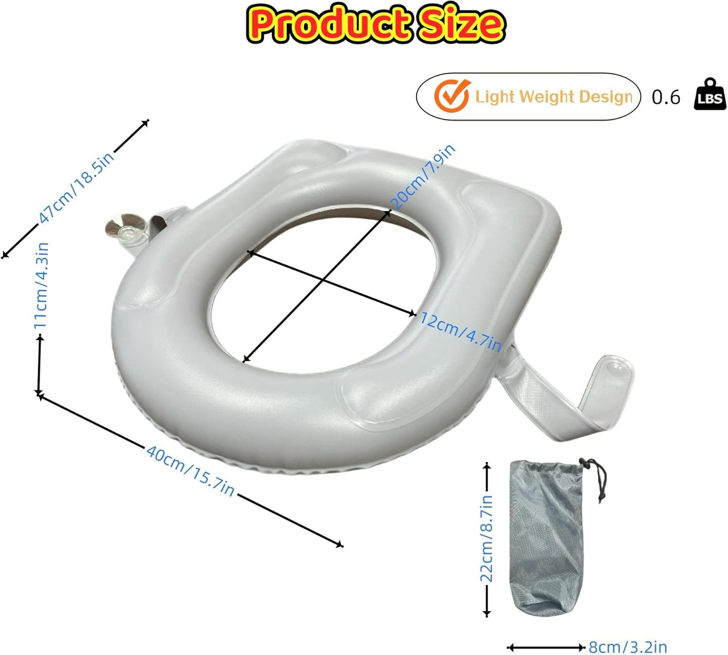 Elevador inflable asiento inodoro con ventosas gris