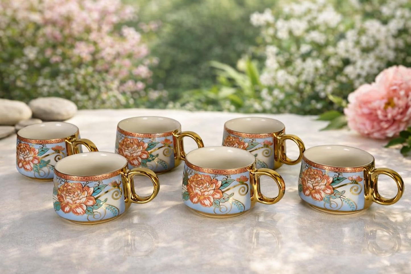 Set Té Cerámica 6 Pzas con Cazoleta para Hogar y Regalo