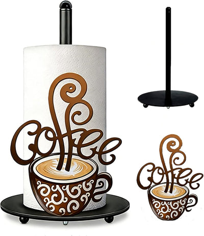 Toallero de papel temática café soporte decorativo de rollo metal con taza 3D