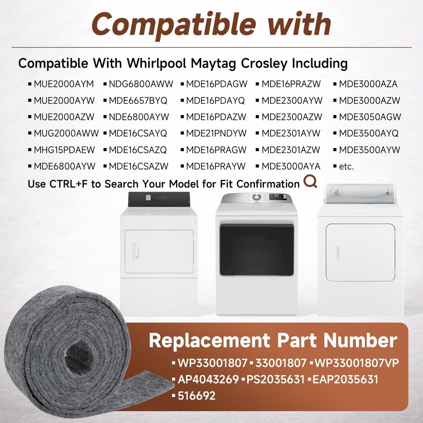 Sello fieltro tambor secadora comp Whirlpool