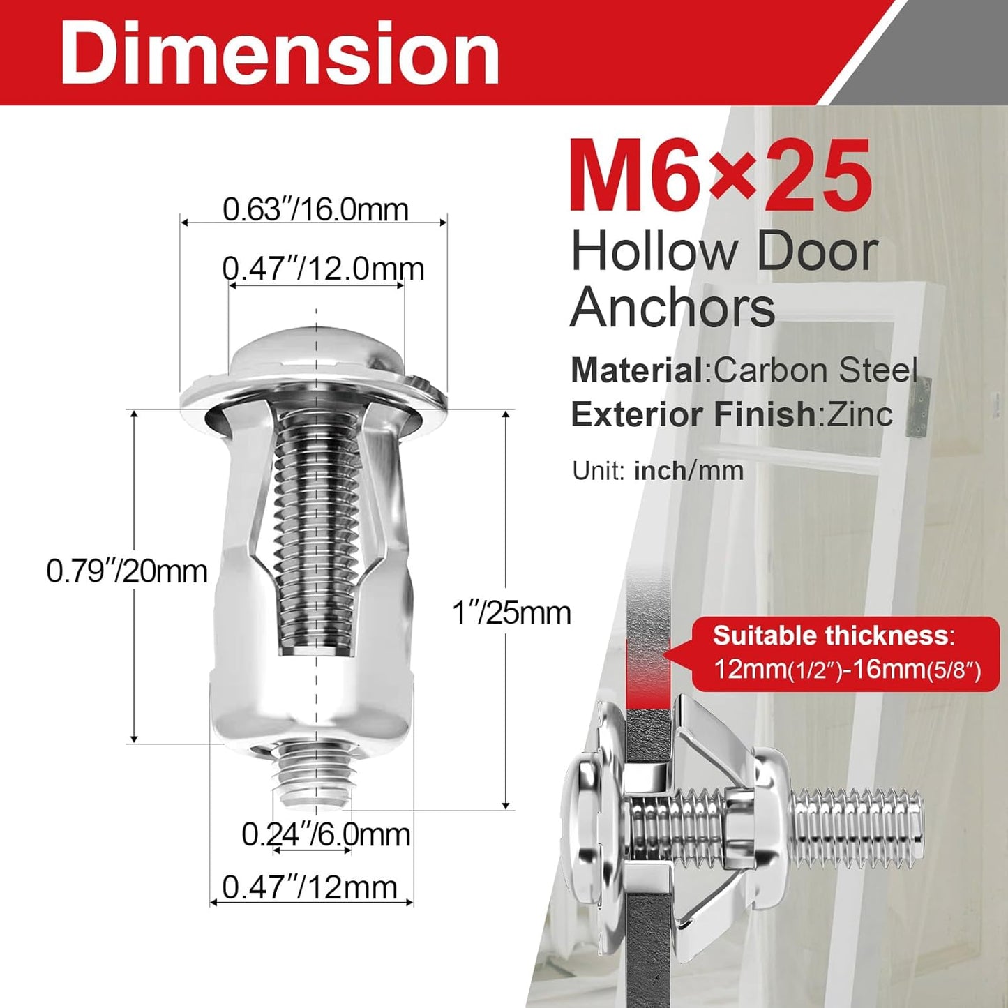 Anclajes Molly M6 x 0.984pulg para Yeso 1/2pulg