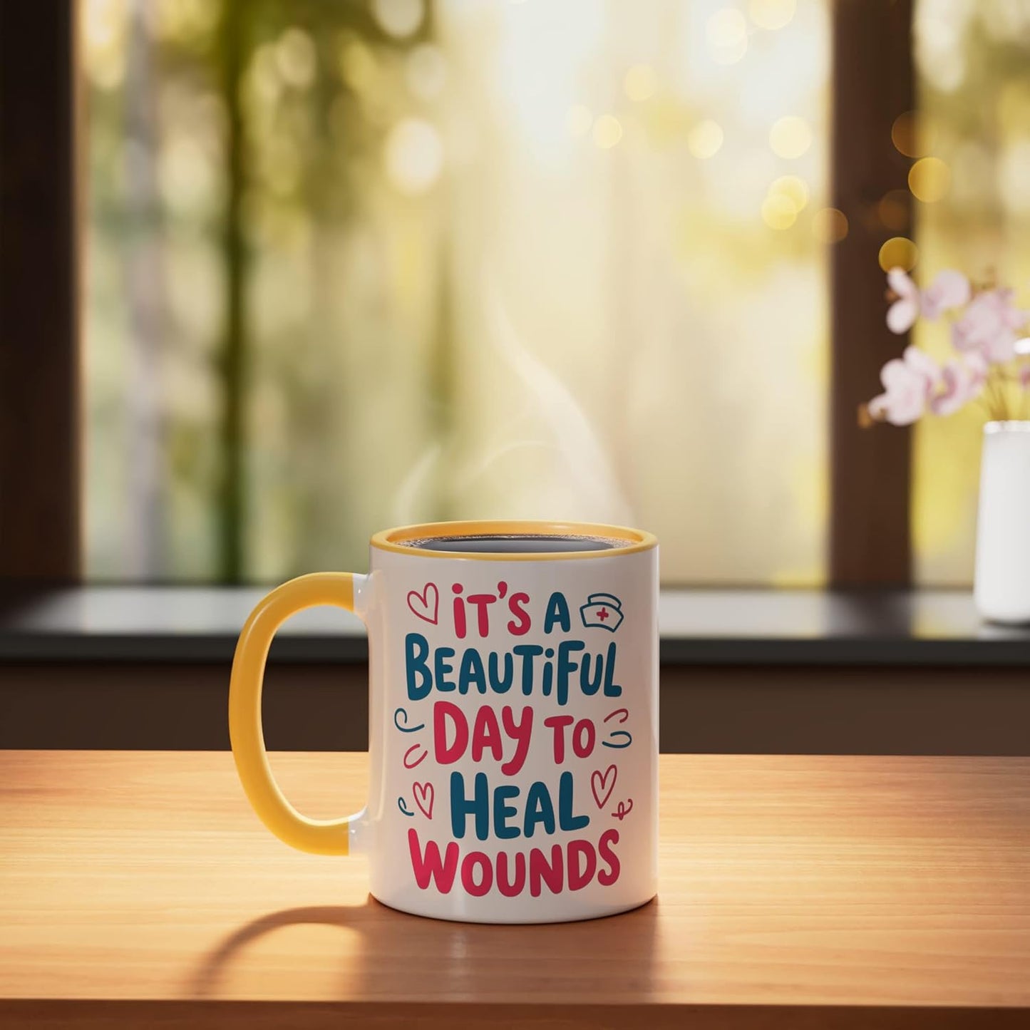 Taza cerámica para cuidado de heridas WCN amarilla/blanca