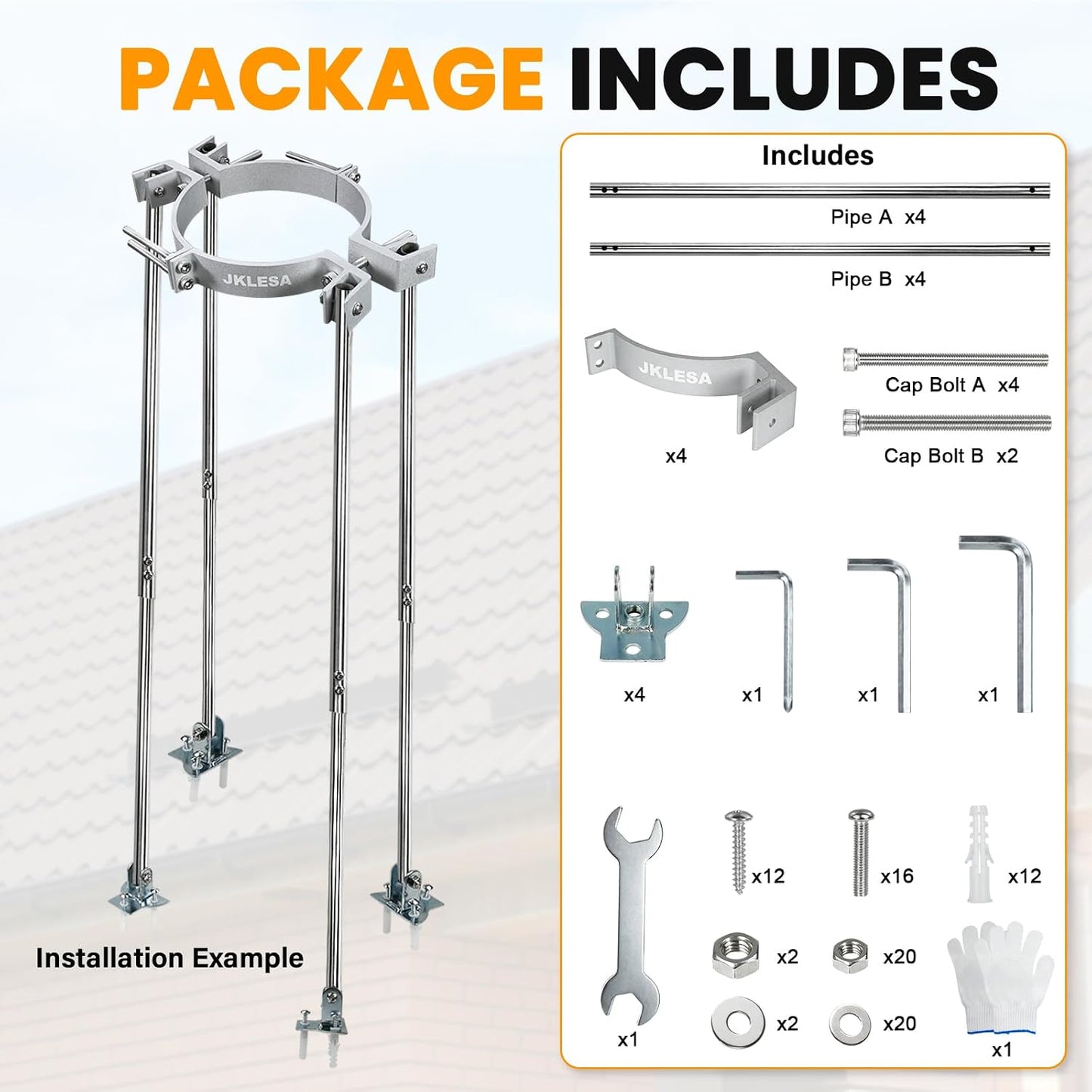Kit soporte chimenea techo 6-8.5pulg acero inox aluminio