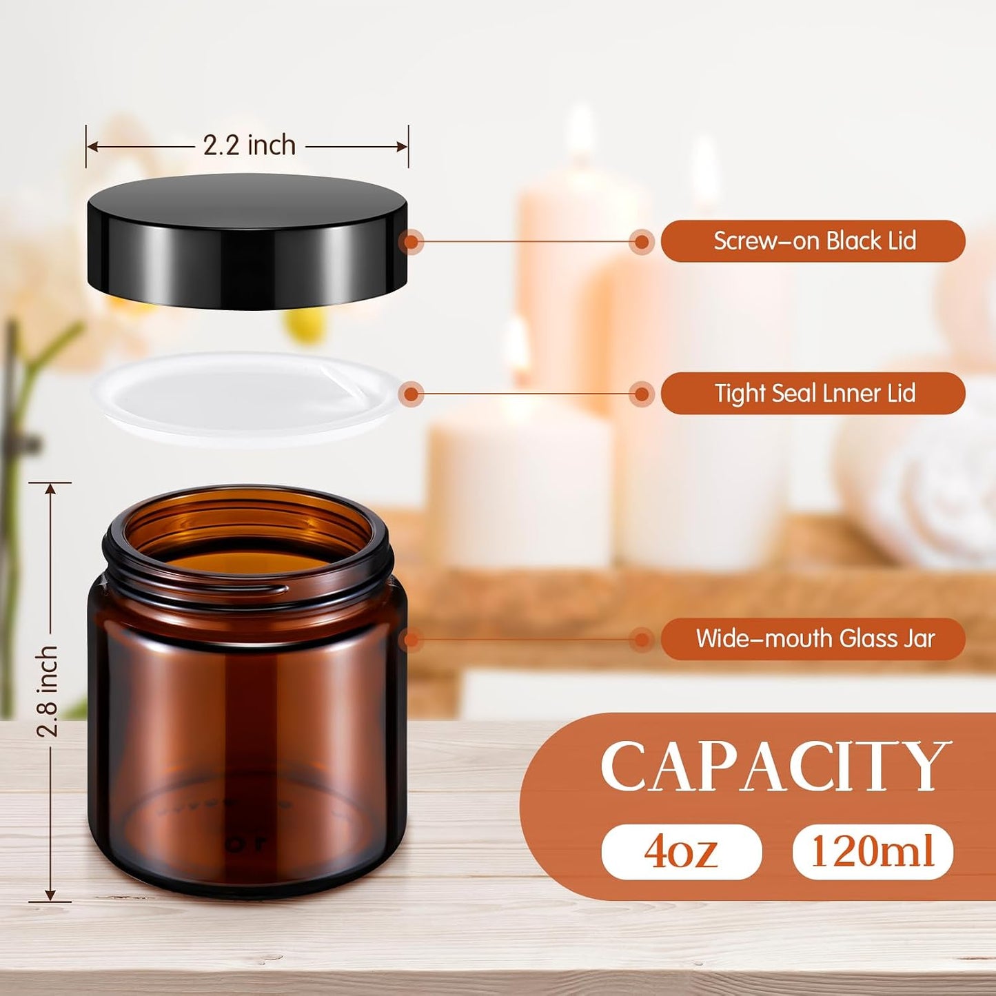 150 Frascos Vidrio 4oz Tapas Herméticos para Cosméticos Negro Ámbar
