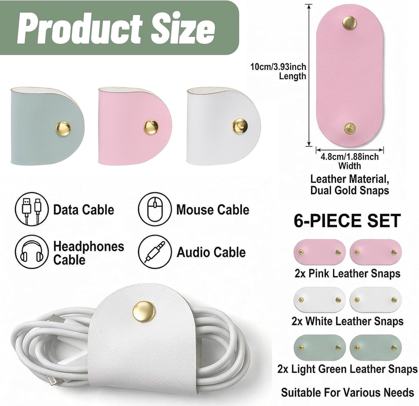 Organizador cables piel sintética reutilizable flexible