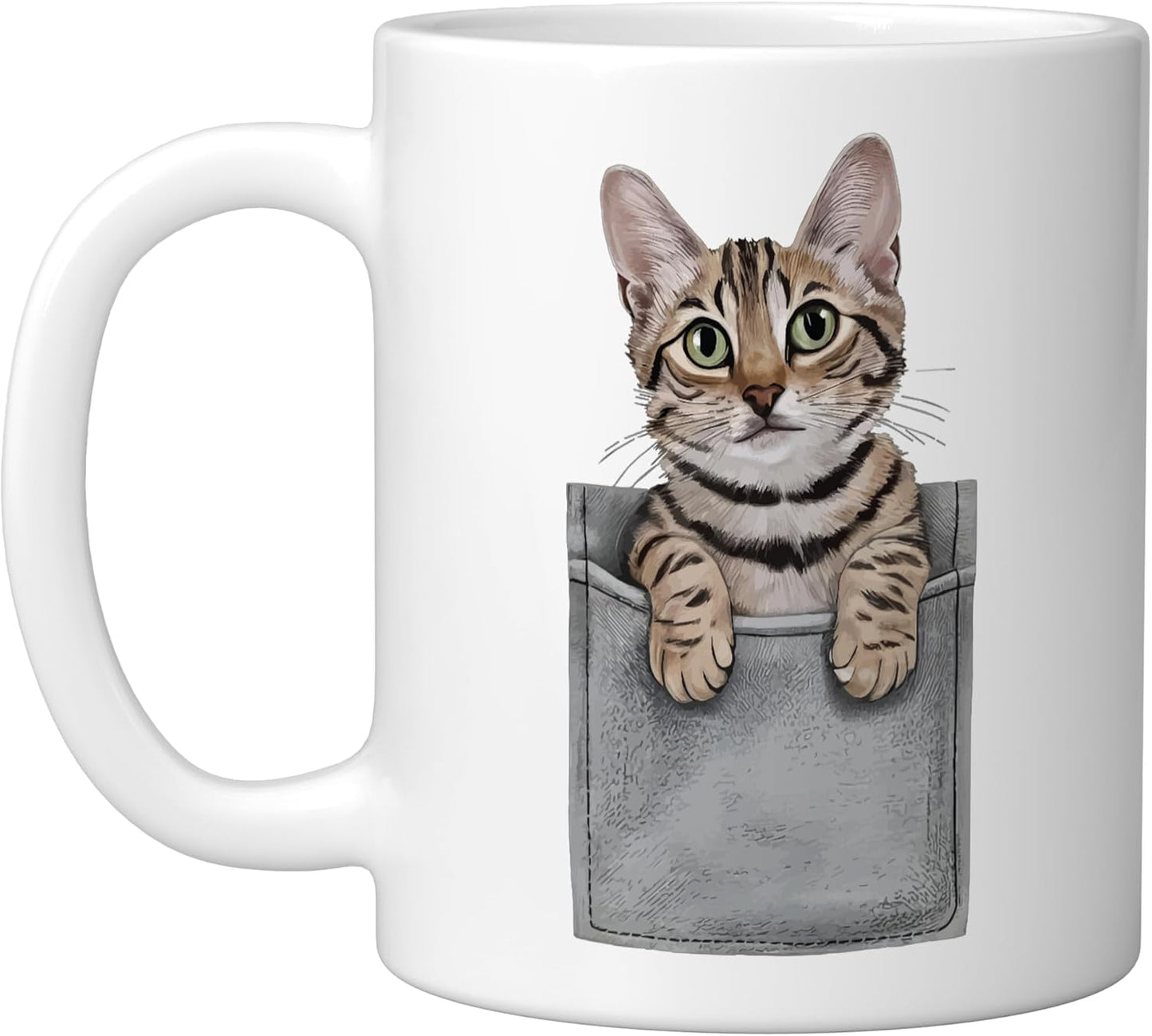 Taza Cerámica con Gato en Bolsillo Blanca