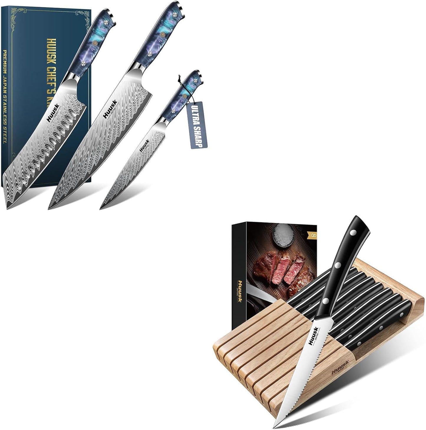 Juego de cuchillos japoneses Huusk con cuchillo serrado para carne