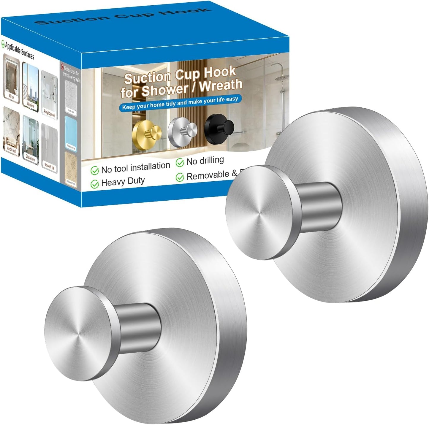Ganchos ventosa acero inox para puerta cristal sin taladro