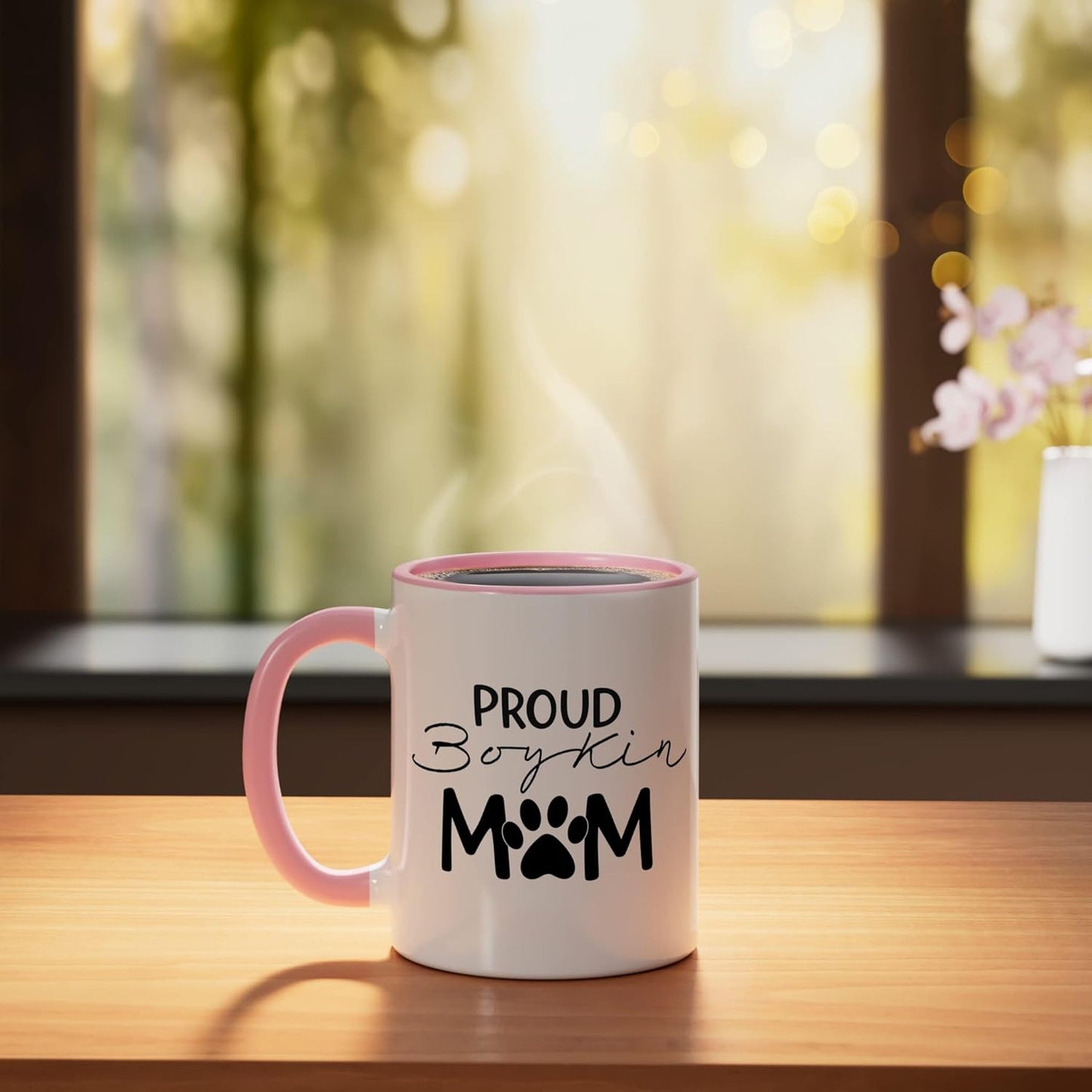 Taza cerámica para amante del perro Boykin Spaniel rosa/blanca