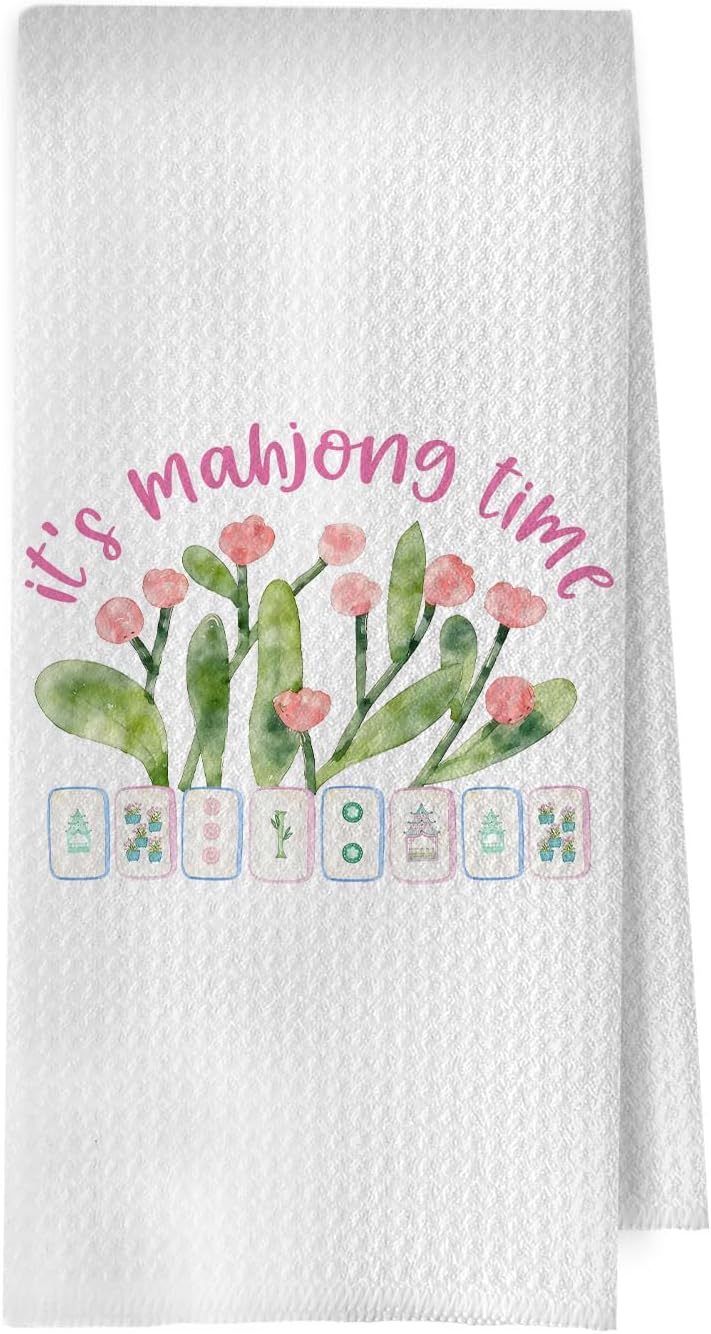 Toalla de cocina floral Mahjong divertida para regalo mujer 16x24
