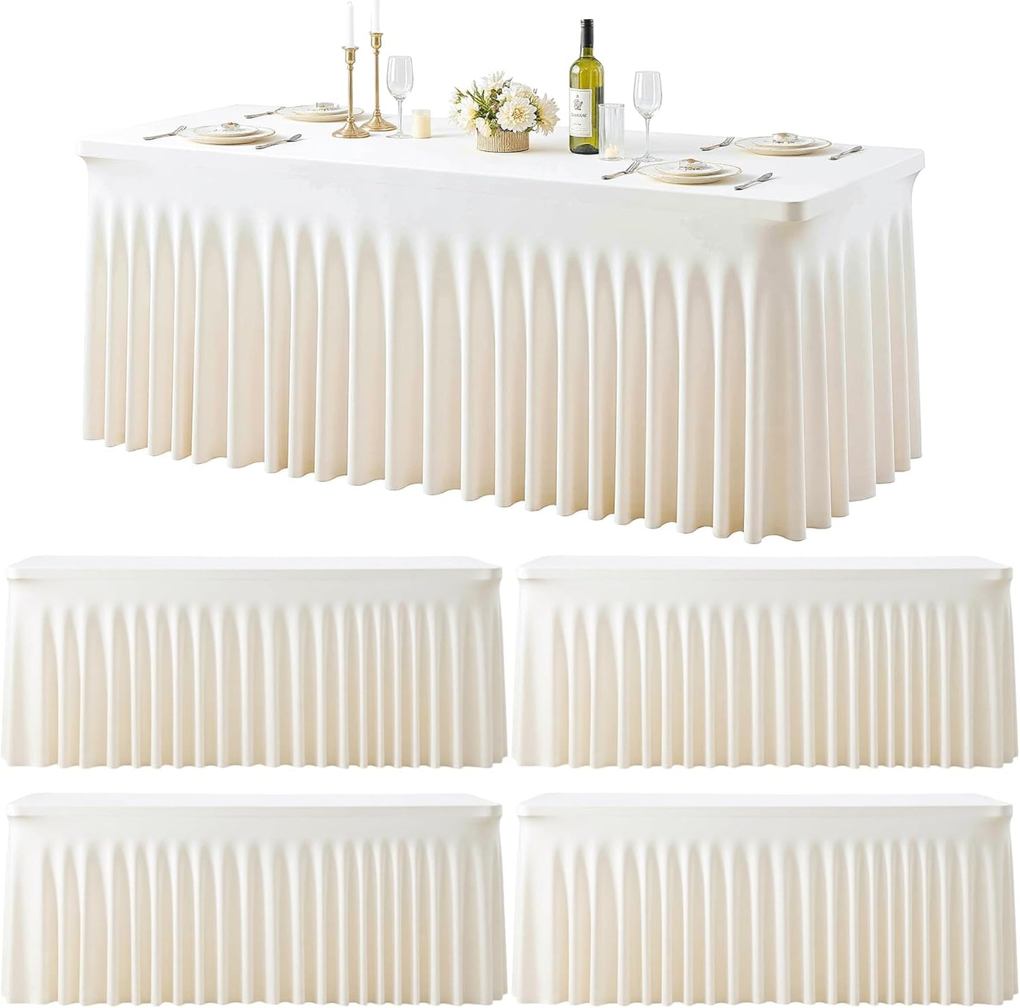 4 Manteles Elastano Marfil para Mesa Rectangular 6ft Ajustables