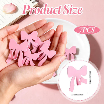 7 Pzas Lazo Rosa Ganchos Metal Adhesivo para Puerta Decoración
