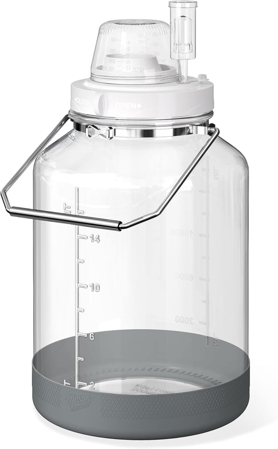 Tarro Vidrio 5gal Boca Ancha para Hidromiel con Asas Acero Inox