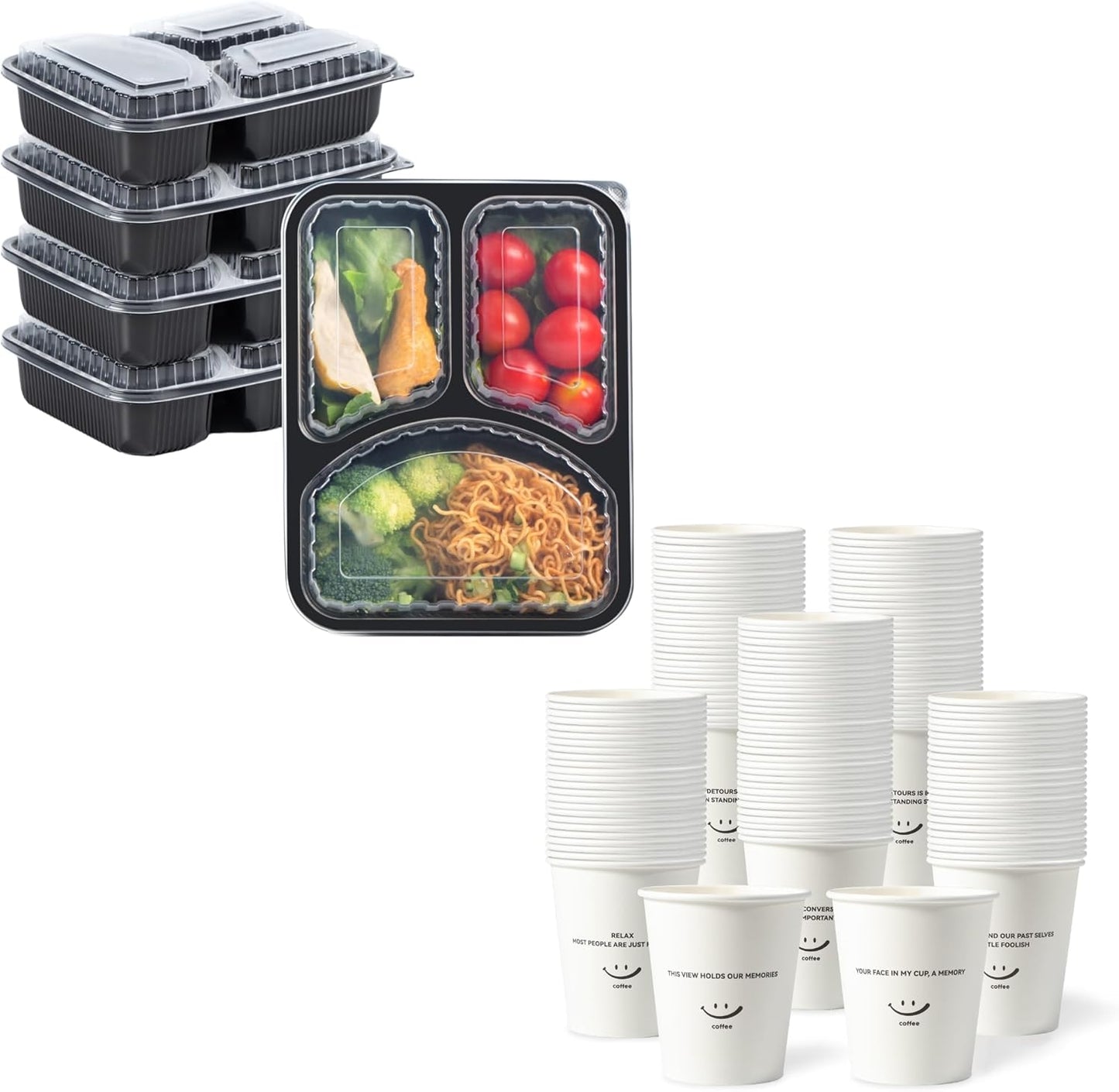40 Pzas Contenedores Alimentación 38oz y 300 Pzas Tazas Papel 12oz