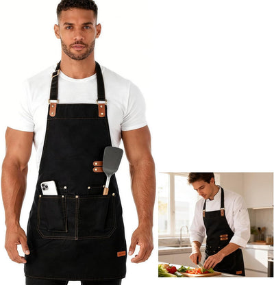Delantal de chef con bolsillos de lona duradera para hombres y mujeres