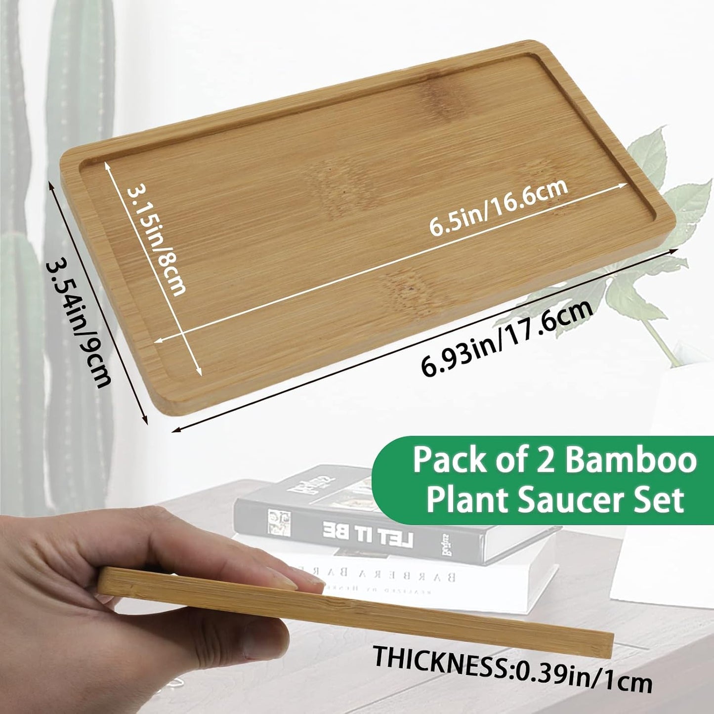 2 Bandejas Bambú 6.9x3.5pulg para Plantas Interiores